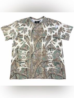Rebel Vengeance Camo Graphic T Shirt Woodland Print Streetwear Men’s Medium Tan